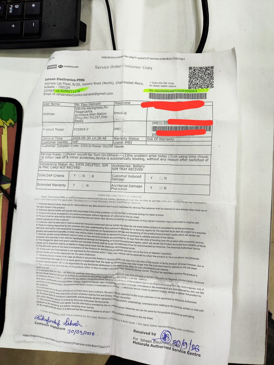 cyb3r_rudra_'s tweet photo. Never post on X, but @MotorolaIndia @Moto_Support left me no choice. My Edge 60 Fusion XT2503-2 is auto-rebooting. Center didn't even run software diagnostics, declared a dying motherboard IC & said "use it till it dies"! Need an urgent resolution.
  
Service No: SOIN0905872609300003