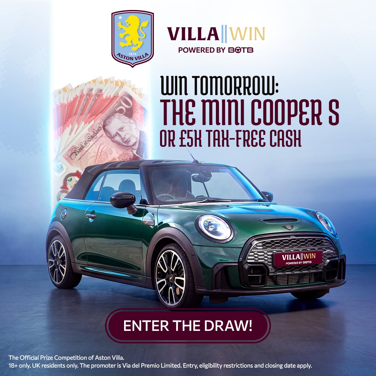 AstonVilla's tweet photo. Discover @VillaWin_BOTB, the Official Prize Competition Partner of Aston Villa 🤝

More than 30 draws are open now, including the chance to win cars and money-can't-buy experiences, with more to come 👀

➡️ https://t.co/CnC7sixiXx

18+ · UK residents only · Free entry routes available · T&Cs apply