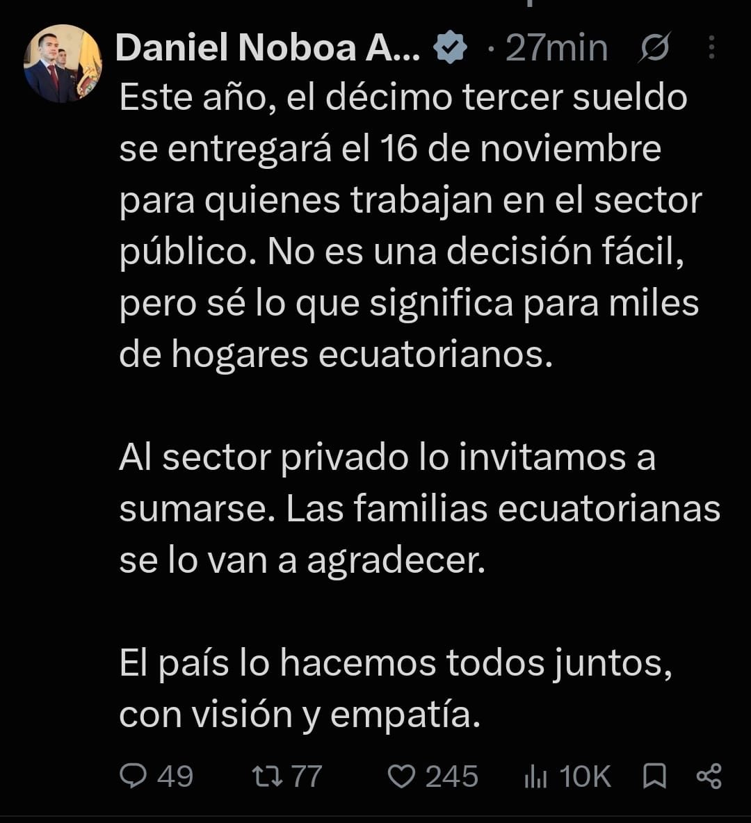 OrlandoPerezEC's tweet photo. Lo dijimos en @OtroRelatoEc: por puro proselitismo se pagará el décimo tercer sueldo dos semanas antes de las elecciones, tal como el año pasado antes de la #ConsultaPopular https://t.co/Q8Wt0UvGiG