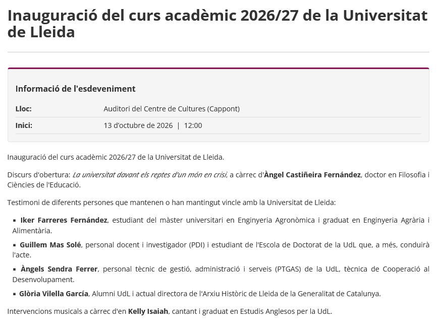 AlumniUdL's tweet photo. ✅Taula rodona d'experiències: la @UdL_info com una universitat per a tota la vida i intergeneracional

👉Hi participa Gloria Vilella, directora @ahlleida i membre #AlumniUdL

🔴Inauguració del curs acadèmic 2026/27 #UdL: 13/octubre [12 h]

▶️Inscripcions https://t.co/NZpyuDmtbi https://t.co/RmL3LcoVap