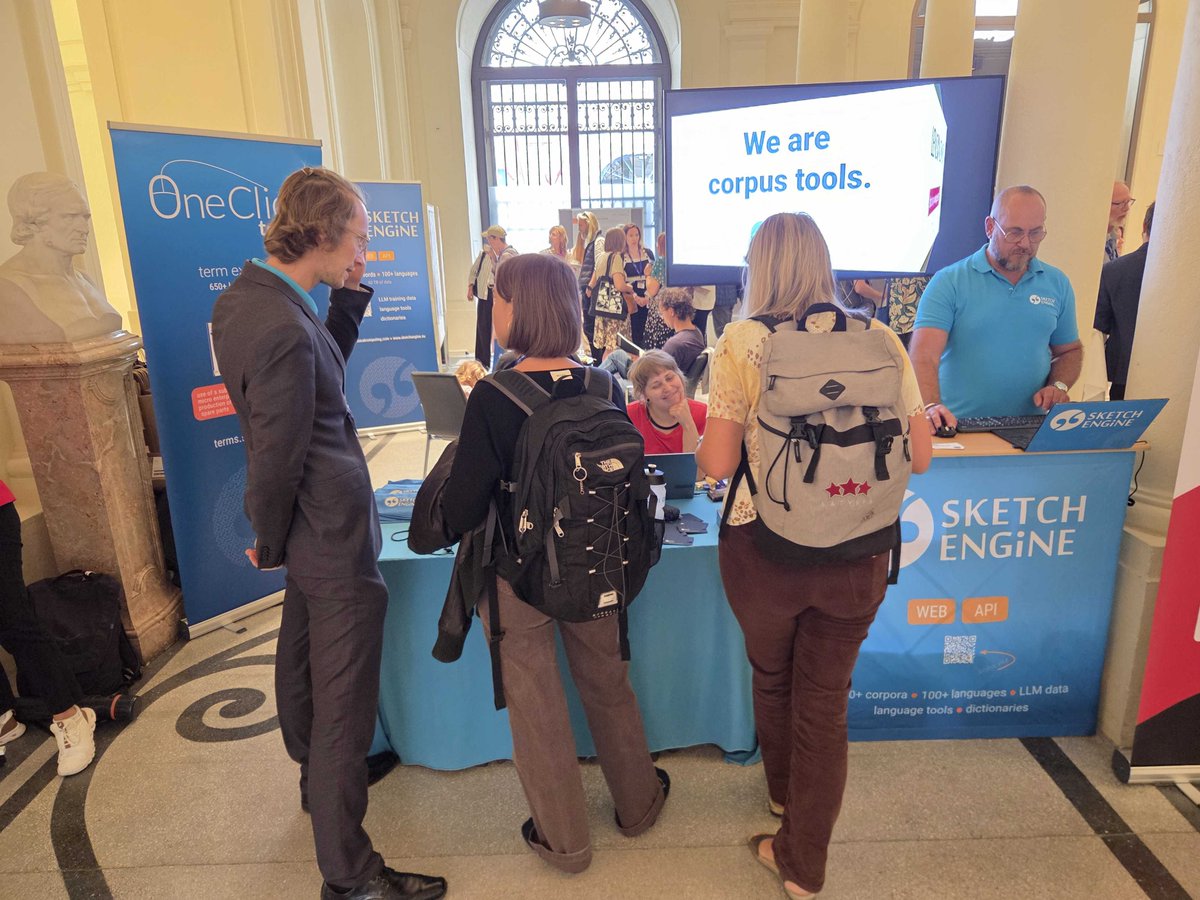 SketchEngine's tweet photo. Stop by the Sketch Engine booth at Euralex conference if you'd like to talk about corpora, lexicography, language data, or any related linguistic questions.
We'll be happy to chat. https://t.co/puPQ8Od5UA