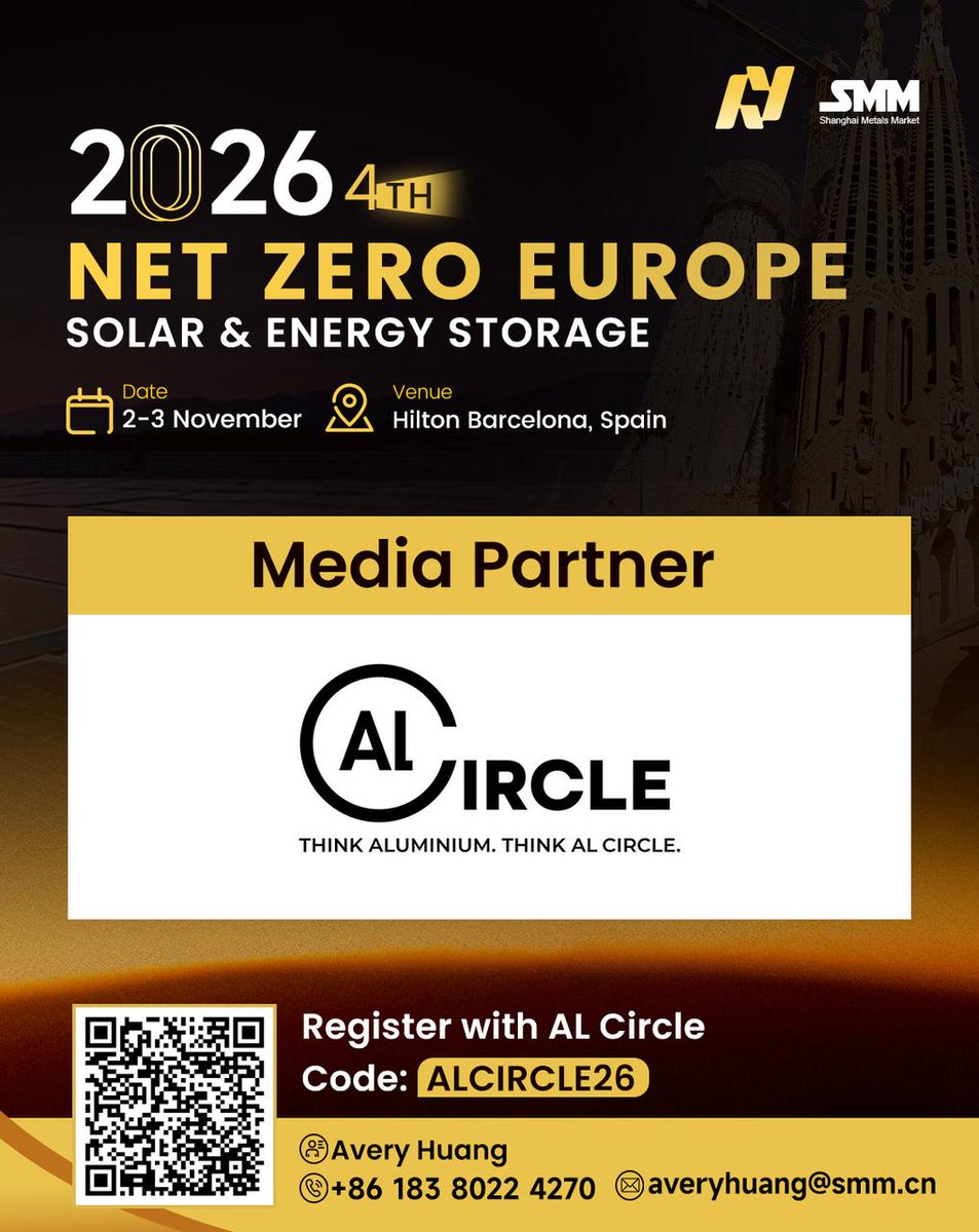 Alcircle's tweet photo. 🌍 #MediaPartner | AL Circle is proud to support NET ZERO EUROPE 2026 – Solar & Energy Storage Summit as Official Media Partner.
📅 2–3 November 2026
📍 Barcelona, Spain
🎟️ Exclusive Registration Benefit for the AL Circle Community

Enjoy a 15% discount on delegate registration using the dedicated partner code below
🔗 Registration Link:https://t.co/KP41qTfEum

🏷️ Exclusive Promo Code: ALCIRCLE26
Bringing together 500+ senior executives, project developers, investors, utilities, technology providers, and policymakers, NET ZERO EUROPE 2026 will serve as a high-level platform for industry dialogue, market intelligence, and business collaboration across the European solar and energy storage ecosystem.

⚡ Key discussion topics include:

• The impact of electricity market reform and CfD 2.0 on project economics
• The rise of gigawatt-scale solar-plus-storage hybrid projects
• AI, data centres, and the next wave of energy demand growth
• Advanced battery technologies and long-duration energy storage
• The localisation and competitiveness of Europe’s solar-storage supply chain
Industry leaders from companies including CATL, KSTAR, GreenYellow Spain, Centrica Energy, NHOA Energy, and many others are expected to join the summit.
Whether you are active in solar, energy storage, utilities, EPC, investment, manufacturing, or clean energy technology, this summit offers valuable opportunities to gain market insights, connect with decision-makers, and explore new business partnerships in one of the world's most dynamic renewable energy markets.

🤝 We look forward to supporting this important industry gathering and engaging with the global solar and energy storage community in Barcelona.