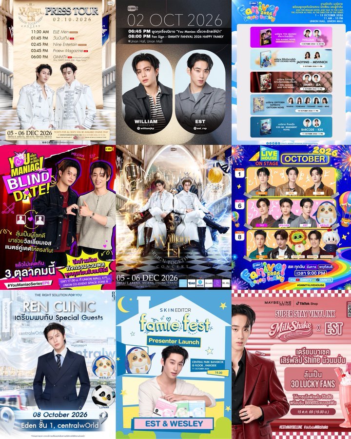 willyest4everr's tweet photo. Oct 2:Press tour, novel launch, signing event, gathering

Oct 3: YM ep 6,Blind date,gathering

Oct 4:WE concert ticket sales

Oct 6:GMM Live House

Oct 8:William Wesley -Ren Clinic

Oct 11: Est Wesley -Skin Editor

Oct 15: Est -Maybelline event

WE ARE SOO BACK!!😭

#WilliamEst https://t.co/4E9EL3LNi1
