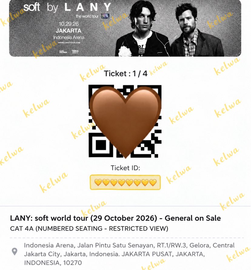 aeunciw's tweet photo. WTS LANY: soft world tour concert in Jakarta 2026

29&30 Oktober 2026

🌟 FESTIVAL - 3 tix 
💸 2,600k

🌟 CAT 4 - 6 tix
💸 1,400k

🌟 CAT 5 - 4 tix
💸 950k

✅Tiket atas nama pribadi
✅Ready PDF
✅Trusted, proof check pinned tweet

Tag. Wts wtb tiket konser lany jakarta cat 1 2 3 4 5 festival