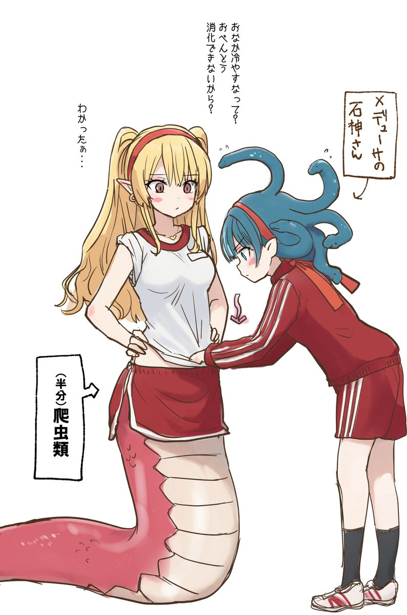 takesatotaroro's tweet photo. #oc  ギャルラミアの蛇ノ目ちゃんとメデューサの石神さん体育祭 https://t.co/BAA3GEjGgL