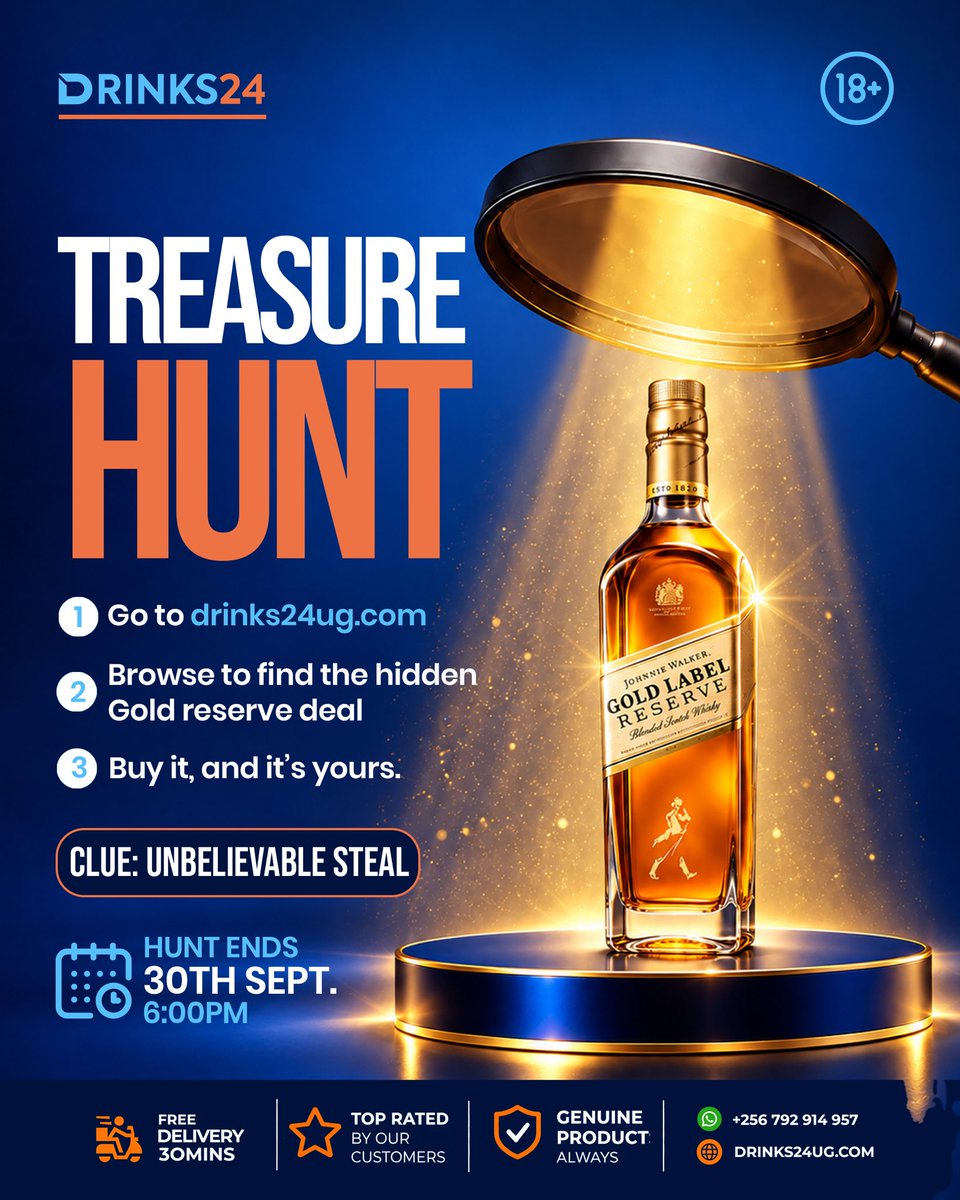 Drinks24u's tweet photo. One bottle. One hidden deal. One winner.
Johnnie Walker Gold Label Reserve is hiding on our page. 
Clue: Unbelievable steal
Hunt ends today, 6PM. Go.
#treasurehunt https://t.co/PtIjRUGBgJ