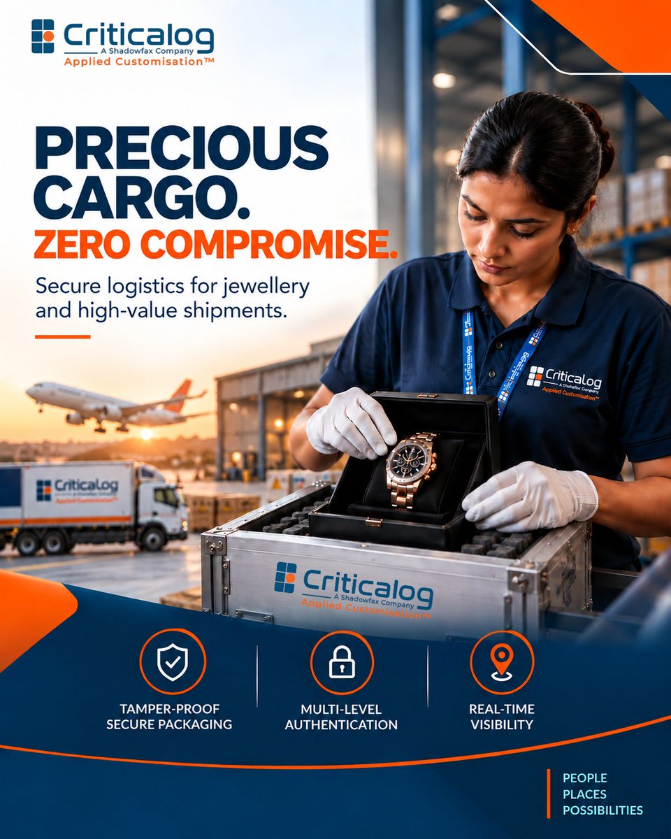 CriticaLog's tweet photo. From luxury watches to high-value shipments, @CriticaLog – A @shadowfax_in Company delivers specialised logistics with secure handling, multi-level authentication and real-time visibility—because when what you move is valuable, every detail matters.

#Criticalog #Shadowfax https://t.co/Y2KOJABTBB