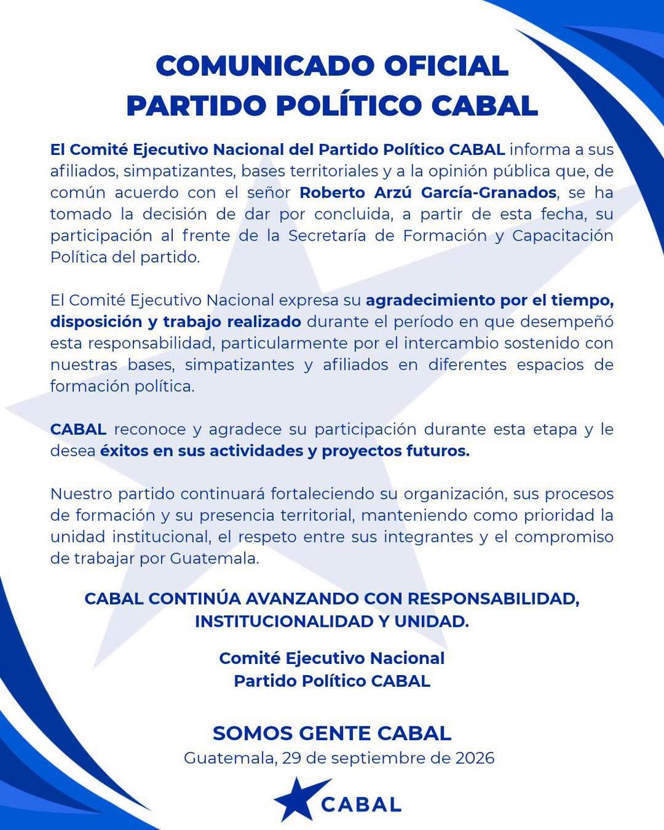 Gary_Barrientos's tweet photo. Los partidos políticos empiezan a mover sus fichas, ¿Porque creen que partido Cabal retira a Arzu? Los leo… https://t.co/91I4vSdnt9