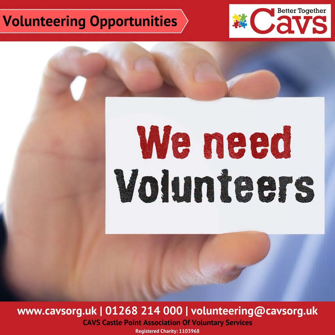 CastlePointAVS's tweet photo. DO YOU HAVE SOME SPARE TIME THAT YOU WOULD LIKE TO PUT TO VERY GOOD USE?

If you do, and volunteering is something you have been considering, we have some really varied and interesting roles to tell you about.

Get in touch. There is everything to gain and nothing to lose by finding out just how much you can put your own skills and talent to help others in very real need.
CAVS: 01268 214000 #Volunteering #CAVS #Bettertogether