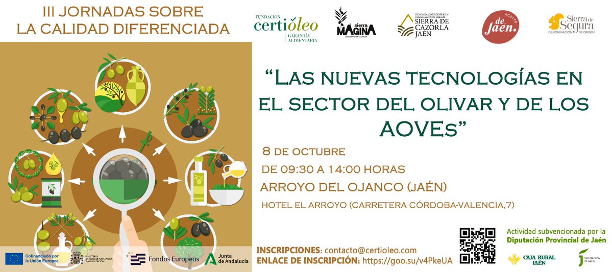 DOSierraMagina's tweet photo. La próxima semana organizamos unas Jornadas divulgativas con contenidos sobre nuevas tecnologías, PAC, marketing, IA.. en Arroyo del Ojanco en colaboración con las DOP e IGP del aove de Jaén
Tenéis el mail y enlace de inscripción en el cartel
Financia UE @AgriculturAnd @dipujaen https://t.co/RICwzR299i