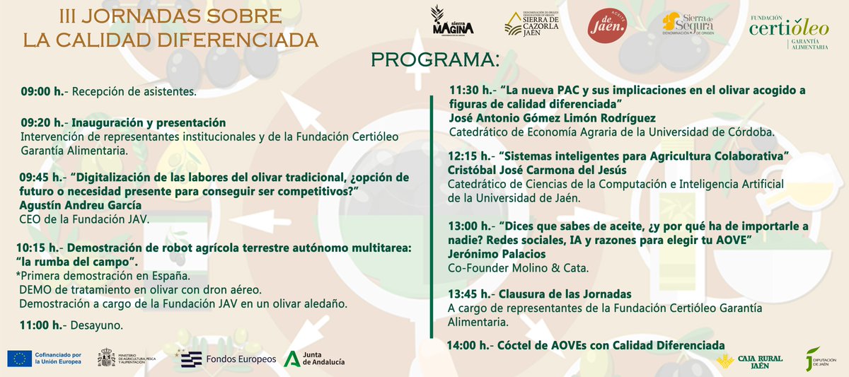 DOSierraMagina's tweet photo. La próxima semana organizamos unas Jornadas divulgativas con contenidos sobre nuevas tecnologías, PAC, marketing, IA.. en Arroyo del Ojanco en colaboración con las DOP e IGP del aove de Jaén
Tenéis el mail y enlace de inscripción en el cartel
Financia UE @AgriculturAnd @dipujaen https://t.co/RICwzR299i