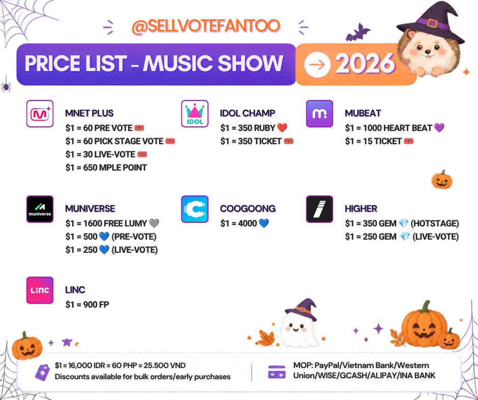 sellvotefantoo's tweet photo. AVAILABLE FOR SALE/RESERVATION ✨

🍒 MNET PLUS
🍒 DUCKAD
🍒 IDOL CHAMP
🍒 MUBEAT
🍒 MY1PICK
🍒 HIGHER
🍒 CELEB CHAMP
🍒 KOOKY
....
💰Paypal/Vietnam Bank/WU/WISE/GCASH/ALIPAY/INA BANK
📩 Available apps not included in the price list
💌DM for more info/purchase/reserve/RT deal https://t.co/UtMKgEgoGm