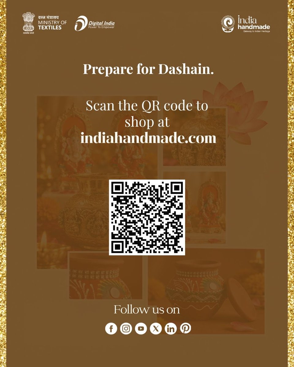Indiahandmade_'s tweet photo. Dashain begins with faith, rituals and traditions. 🙏✨ Prepare your Ghatasthapana with sacred Kalash and puja essentials. Scan the QR code and shop for your Dashain celebrations at Indiahandmade. 🪔

#Dashain #Ghatasthapana #PujaEssentials #Indiahandmade https://t.co/1er7ZKWAFW