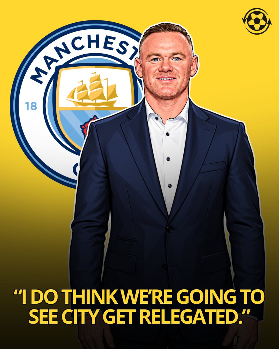 DeadlineDayLive's tweet photo. 🚨🏴󠁧󠁢󠁥󠁮󠁧󠁿 Wayne Rooney believes Manchester City WILL be relegated and has called for the harshest possible punishment following the guilty verdict:

🗣️ Rooney: “I do think we’re going to see City getting relegated.

“I’d put them in the lowest league they can go in and then put restrictions on them in terms of how much money they can spend for the next three or four seasons.

“For instance, if they got a 20-point deduction for the next three years then players won’t want to stay there.

“I’d go as big as I can really.”

(Source: Stick to United)