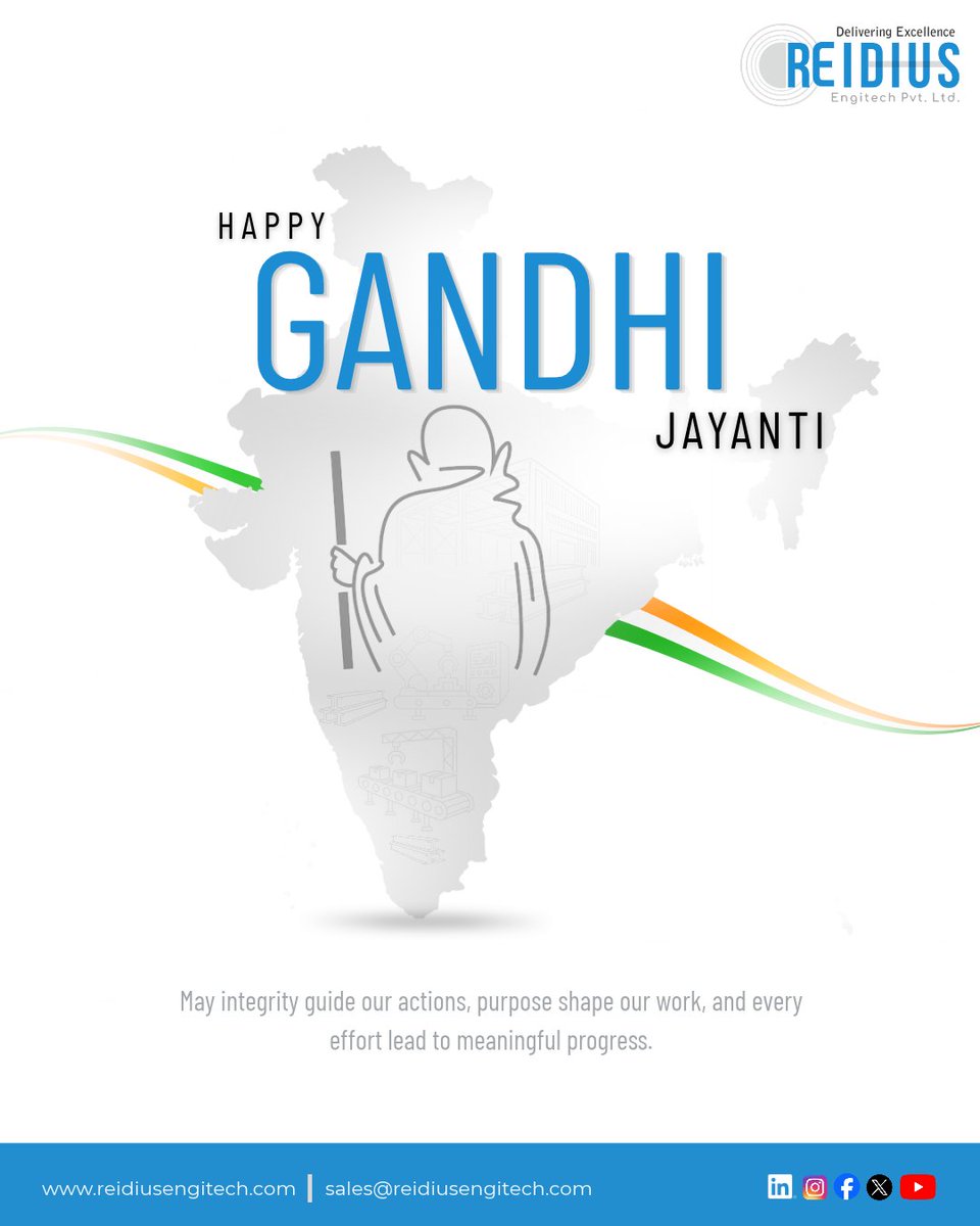 reidiusengitech's tweet photo. Happy Gandhi Jayanti! ๐ฎ๐ณ
May integrity guide our actions, purpose shape our work, and every effort lead to meaningful progress.
โ Team Reidius Engitech
#GandhiJayanti #MakeInIndia #EngineeringExcellence https://t.co/M6NsJzZRl7