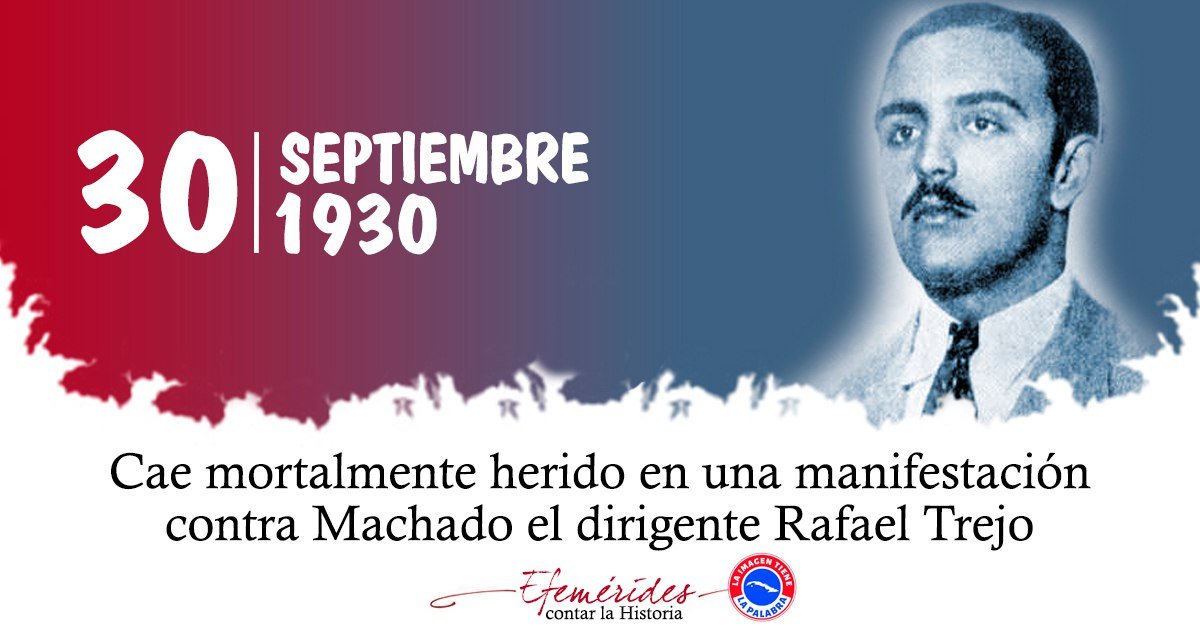 DrRobertoMOjeda's tweet photo. El 30 de septiembre de 1930 fue asesinado Rafael Trejo por esbirros de la dictadura de Machado.  Su memoria fue evocada por #Fidel: aseguró que había tirano otra vez, pero también habrían nuevos Mellas, Trejos y Guiteras. ¡Esa fue la Generación del Centenario! #100AñosConFidel https://t.co/xY4Gdm784A
