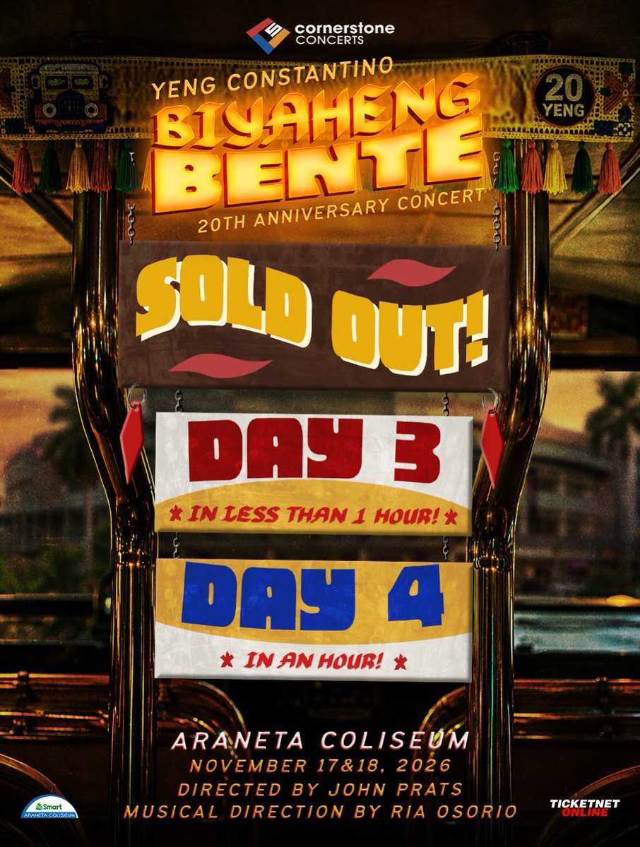 philconcerts's tweet photo. Day 5 na ba? Deserved na deserved! YENG CONSTANTINO Biyaheng Bente Day 4 is sold-out in an hour! 

@YengPLUGGEDin @cornerstone_ofc https://t.co/NyrbV0Izy5