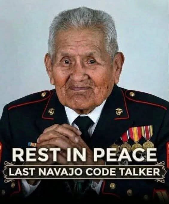 native_history_'s tweet photo. An American legend has taken his final rest. John Kinsel Sr., one of the last original Navajo Code Talkers who used their language to outwit the Japanese in World War II, has died at 107. https://t.co/glAR2VJhDD
