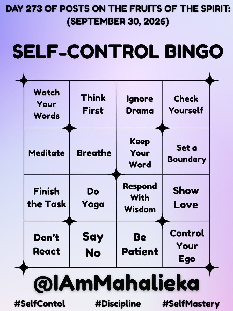 iammahalieka's tweet photo. DAY 273 OF POSTS ON THE FRUITS OF THE SPIRIT: SELF-CONTROL (SEPTEMBER 30, 2026).
#FruitsOfTheSpirit
#SelfControl
#Discipline
#SelfMastery
#SelfExamination https://t.co/1T5Cm18lt9