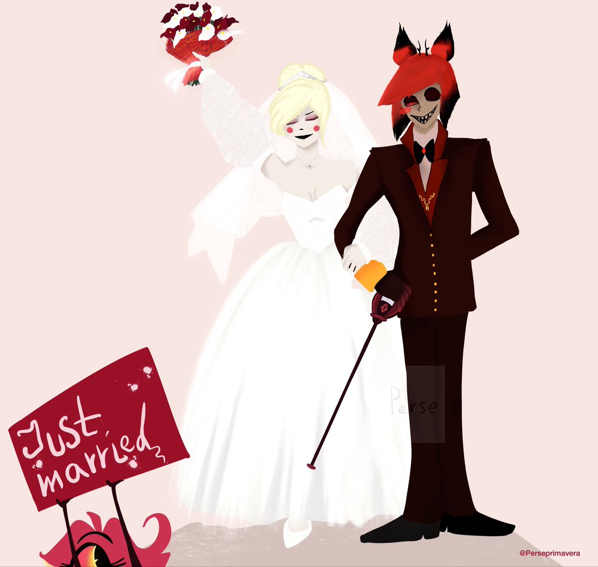 Perseprimavera's tweet photo. 🌈🦌Just married💍

#hazbinhotel #radiobelle #charlastor #alastor #charlie #artmoots #art https://t.co/8Ytqs2SRWV