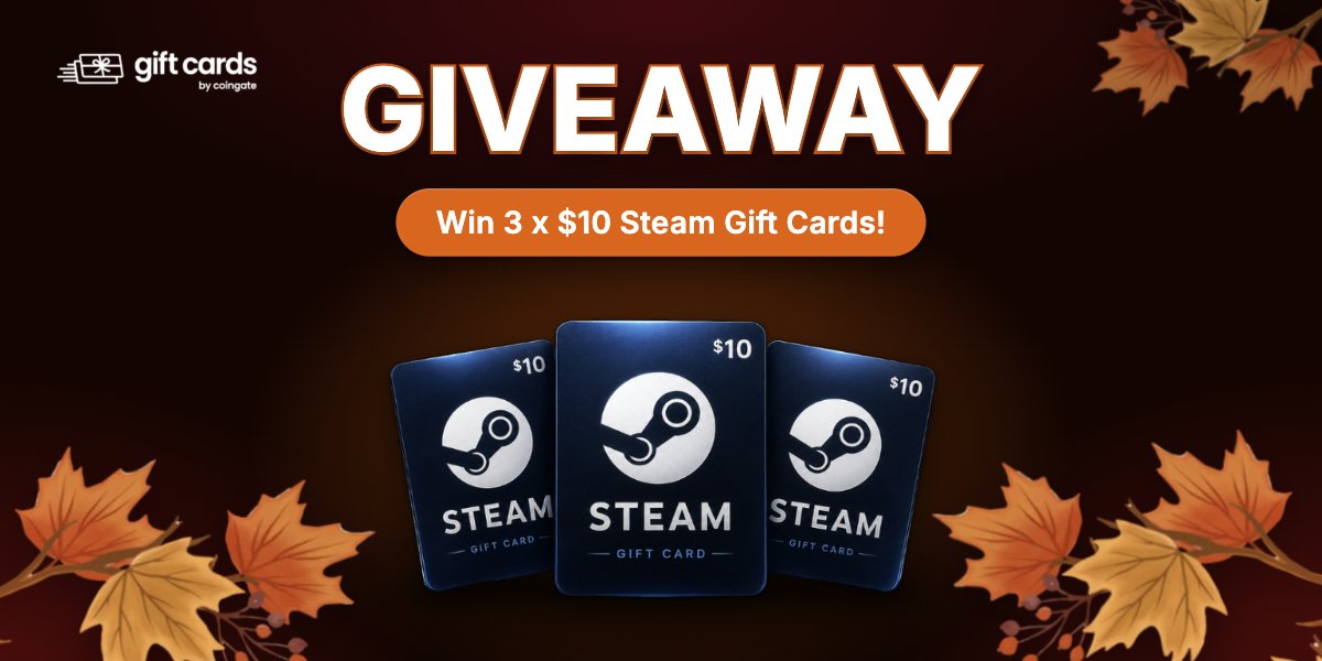 coingate_cards's tweet photo. Steam Autumn GIVEAWAY! 🍁

We're giving away 3 x 10 USD Steam gift cards! 

Please note: It is only redeemable across USA.    

To enter:

1. Follow @coingate_cards
2. Like &amp; repost this
3. Tag a friend      

Winners announced October 23. https://t.co/aIV4Kk9uVu