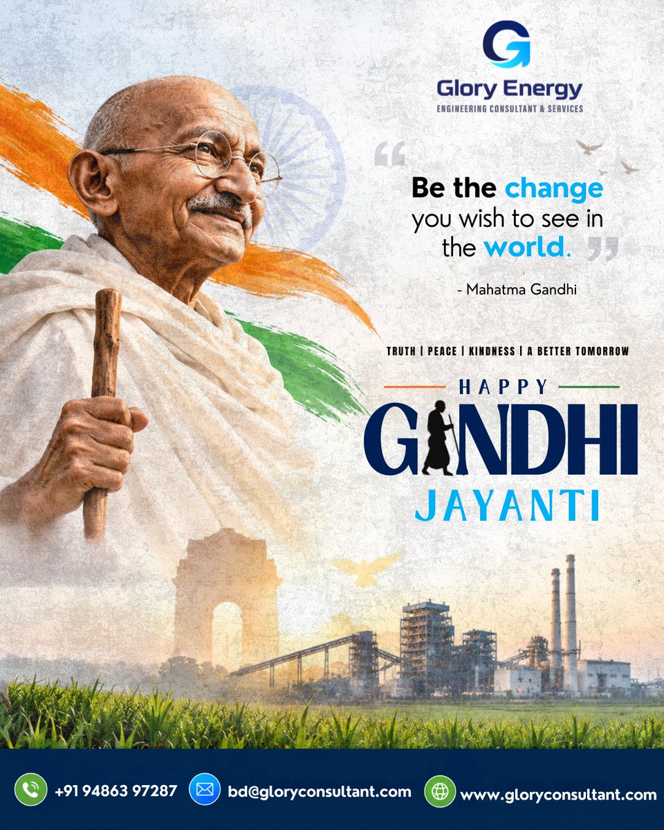EnergyGlor50505's tweet photo. Happy Gandhi Jayanti!

“Be the change you wish to see in the world.”

🌱 Let's work towards a more sustainable &amp; better tomorrow.

📞 +91 94863 97287
🌐 https://t.co/IVfciybWbx
#GandhiJayanti #BeTheChange #MahatmaGandhi #Sustainability #Engineering #BetterTomorrow https://t.co/DvQAFJ7Ciq