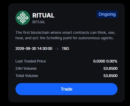Tanjiro3060's tweet photo. $RITUAL is now officially live on MEXC Pre-Market 👀

Mainnet is the next big milestone.

When do you think we’ll see it go live? 🧐

@ritualnet @ritualfnd https://t.co/c0R5fezG9H