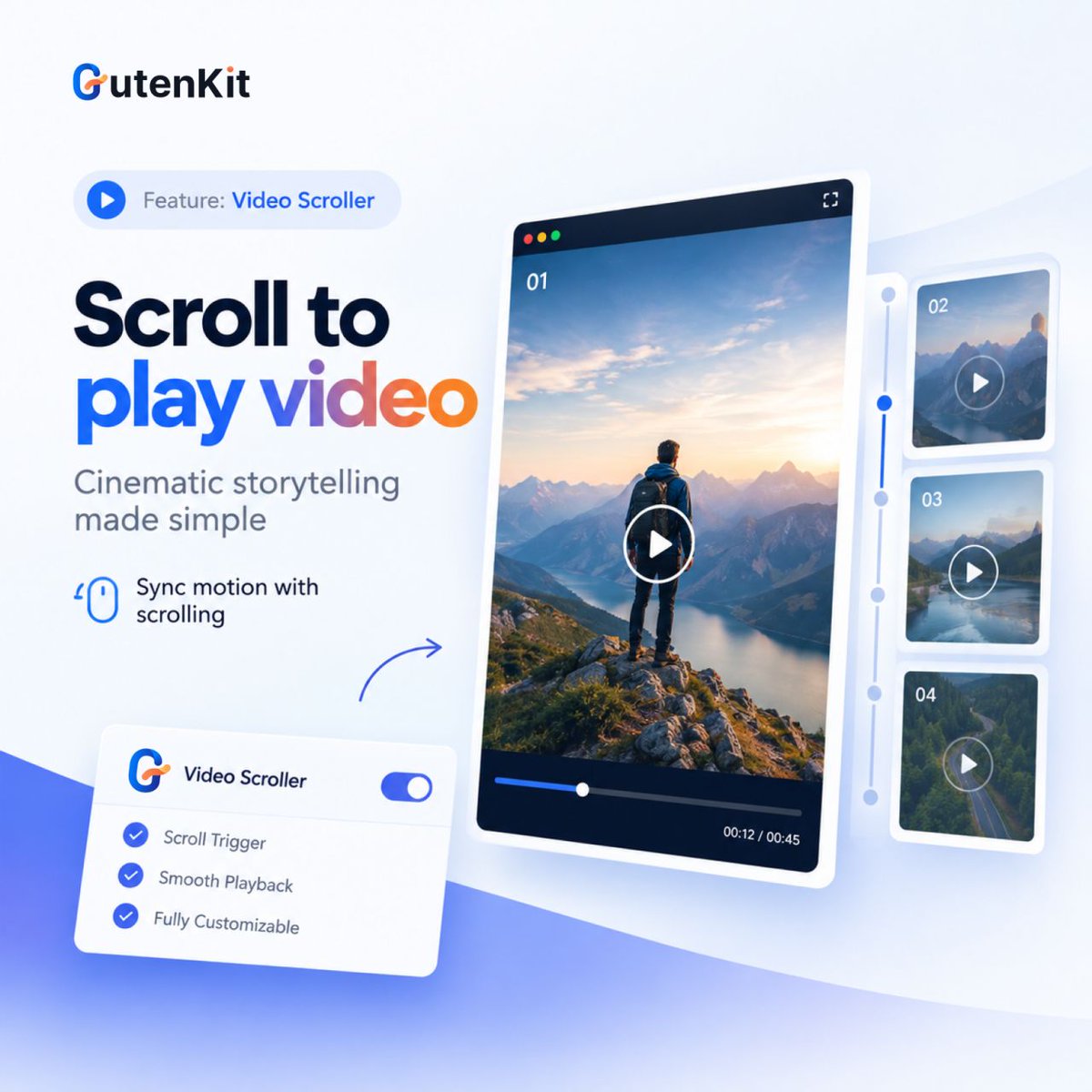 wpmetcom's tweet photo. Tell your story through the power of the scroll. 🎞️
The GutenKit Video Scroller lets you sync video playback with the user's scroll.

It’s cinematic, it’s interactive &amp; it’s the best way to showcase a product launch or a portfolio.

Learn More: https://t.co/dBPN5tPfvq

#WordPress https://t.co/73hDc4lR73