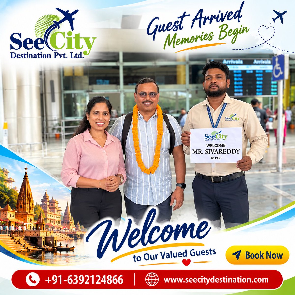 Seecitydestina's tweet photo. A warm welcome to Varanasi! 🙏❤️
Welcoming our valued guests with See City Destination.
Here’s to a beautiful journey filled with memories! ✨
📞 +91 6392124866
🌐 https://t.co/EYnhXBI6al
#Varanasi #TravelIndia #SeeCityDestination https://t.co/p3exZMS3Nl
