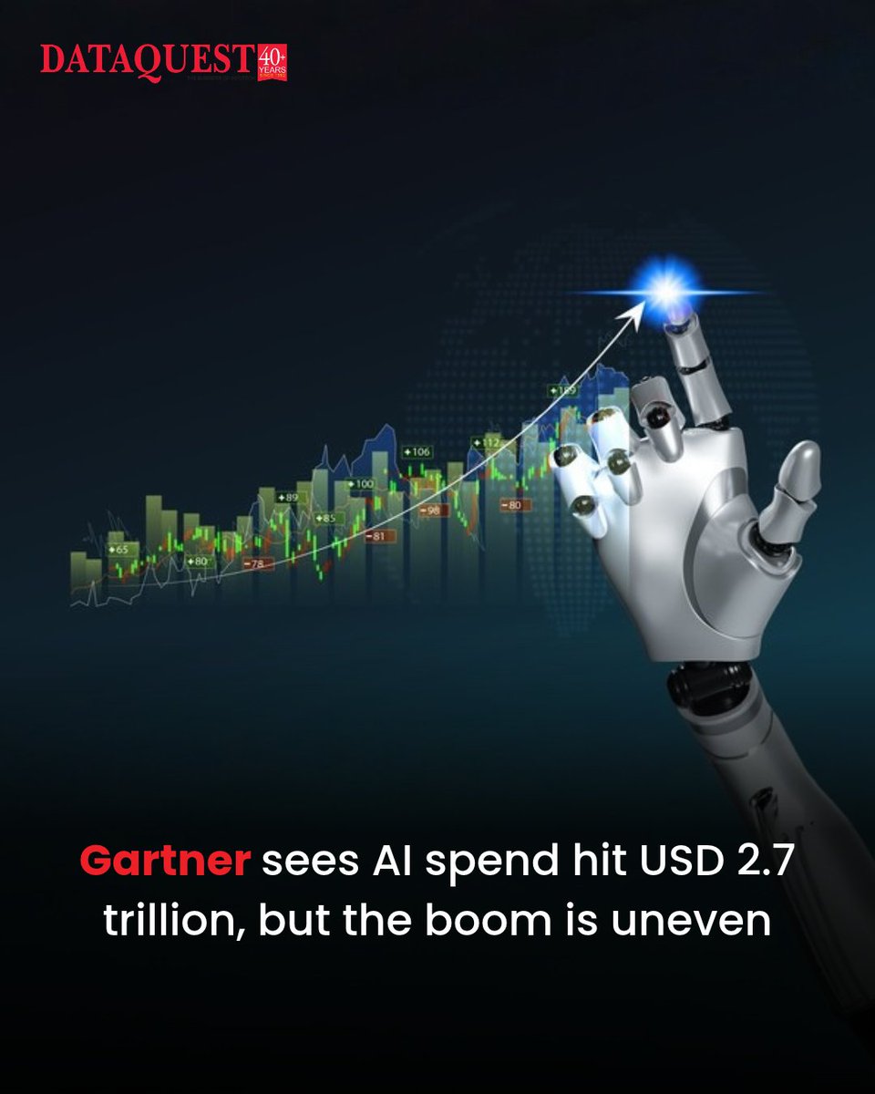 dataquestindia's tweet photo. Gartner on AI Spending

Worldwide AI spending is set to grow 49.5% in 2026, but Gartner’s forecast shows the boom moving at different speeds across infrastructure, software, cybersecurity, models, and agents.

Read More: https://t.co/o7VRRJjvWQ

#Dataquest #Gartner #AI https://t.co/felJRZtGeE