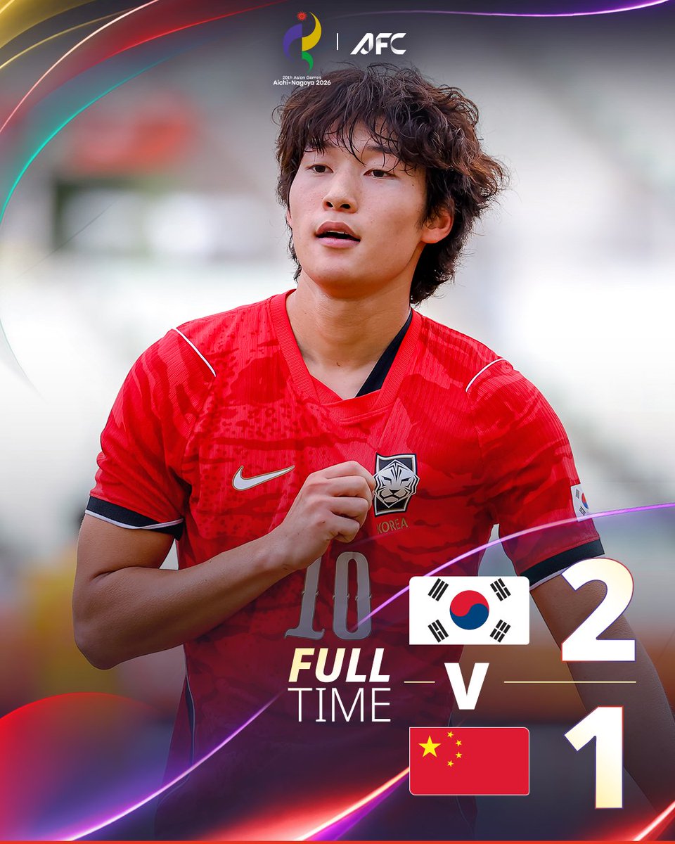 afcasiancup's tweet photo. FT | 🇰🇷 Korea Republic 2️⃣-1️⃣ China PR 🇨🇳

Korea Republic will play for the Asian Games gold medal on Saturday! https://t.co/UVdiCu4xk7