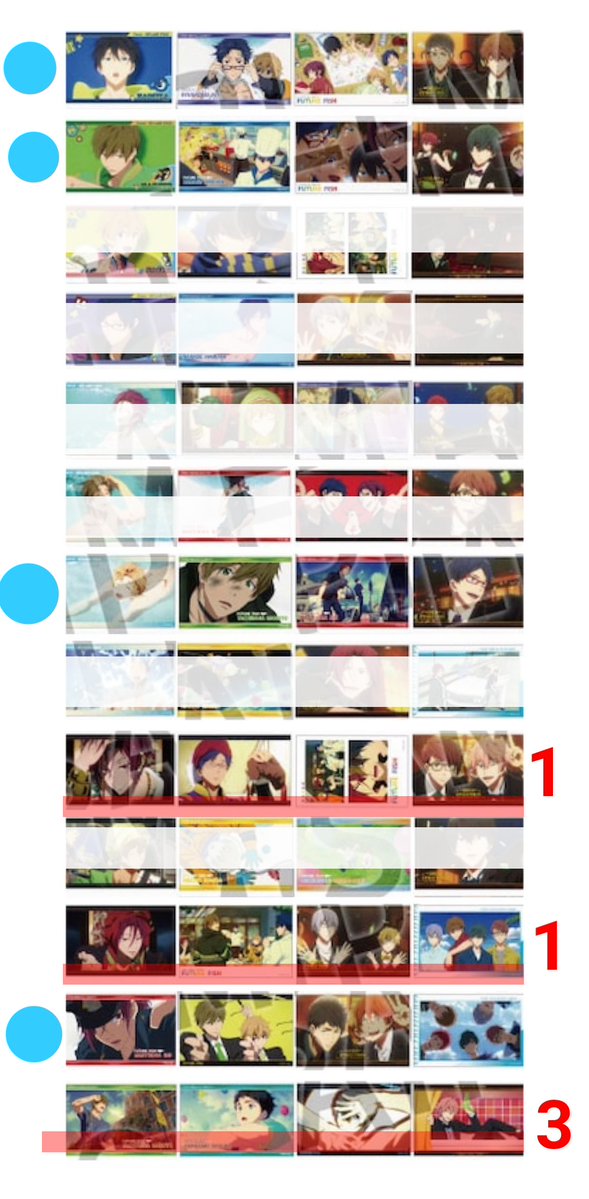 gds_rii's tweet photo. 【交換】Free!シリーズ　ブロマイドコレクション
譲:赤数字のあるもの
求:🔵各1
セット交換のみです。
郵送または鳥取オケコン手渡し https://t.co/siQ9OUispj