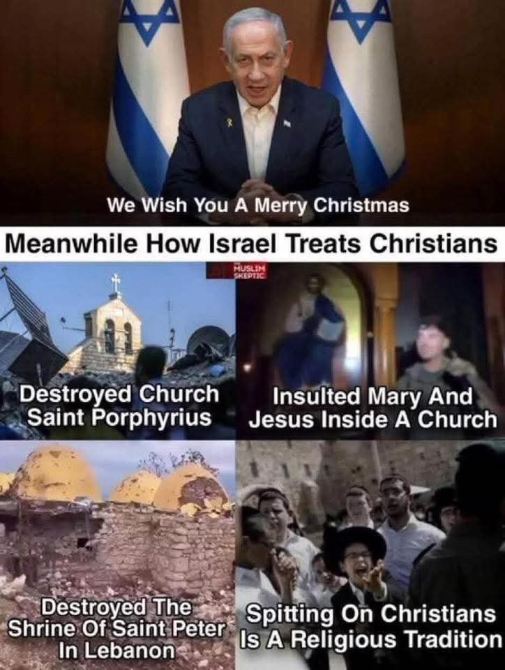 001vinast's tweet photo. @amit_biton81661 The IDF bombs churches
The IDF attacked a church with a tank.
The IDF only protects it's one religion,
And attacks other religions. https://t.co/vCb3SUjsqA