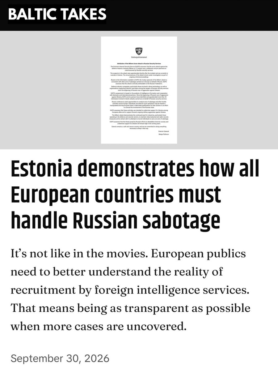 Baltic_Takes's tweet photo. Countries usually like to keep quiet about espionage cases. Sometimes that helps gather more counter-intelligence without revealing methods. Often though, it can just be about saving face and keeping relations uncomplicated.

Those days are over: https://t.co/BmCiCEjOEc https://t.co/m3y8yGGwH6