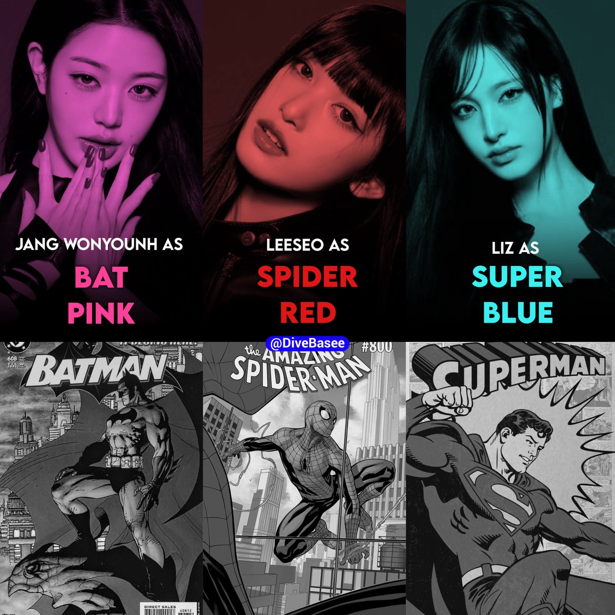 DiveBasee's tweet photo. IVE's superhero names for 'Looks Can Kill' and the comics characters they were inspired by : https://t.co/dTauqUclOf