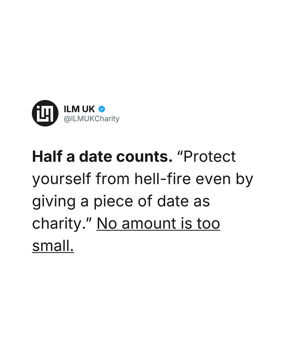 ilmukcharity's tweet photo. Most people wait until they can give a big amount. That day rarely comes.

The Prophet, peace be upon him, told us to take on only what we can sustain, because the best deeds are the ones done regularly even if they are few (Musnad Ahmad 8600, Sunan Ibn Majah 4240). Aishah narrat https://t.co/VgxwdNxzGU
