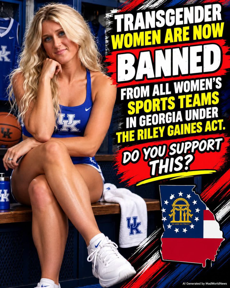 Dailydairy350's tweet photo. TRANSGENDER WOMEN ARE NOW BANNED FROM ALL WOMEN'S SPORTS TEAMS IN GEORGIA UNDER THE RILEY GAINES ACT. DO YOU SUPPORT THIS? https://t.co/9ITlGC61iR