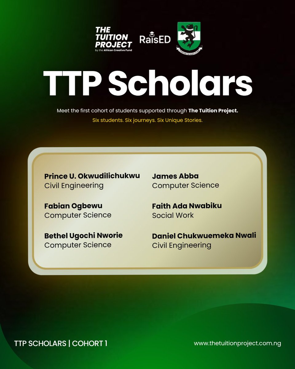 tidefdn's tweet photo. MEET THE TTP SCHOLARS | COHORT 1 🎓

Six students. Six journeys. One opportunity kept open.

Today, we celebrate the first students whose school fees have been settled through The Tuition Project.

Here’s who they are 🧵 https://t.co/36NqEAWzUX