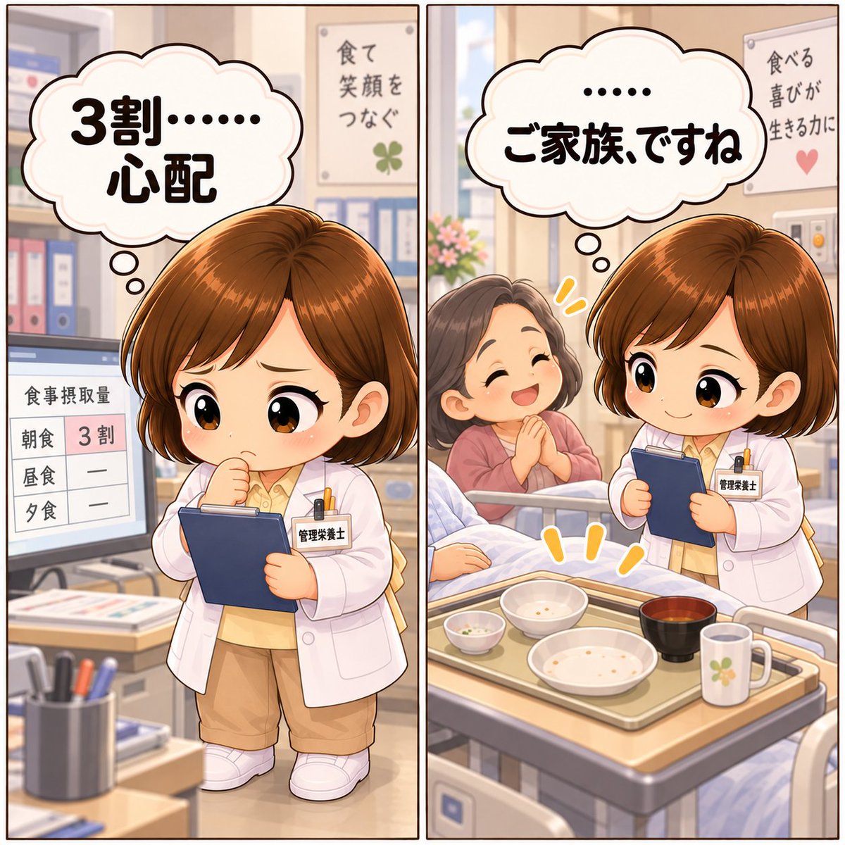 kaede_studio26's tweet photo. 記録は「3割」。
 
    でもトレーは空。
 
    ……なるほど。
 
    ご家族が
    おいしそうに
    召し上がったんですね。
 
    それはそれで
    いいことです。
 
    #Kaede_Studio #管理栄養士 #食支援 #管理栄養士あるある https://t.co/AqLZzC3PnS