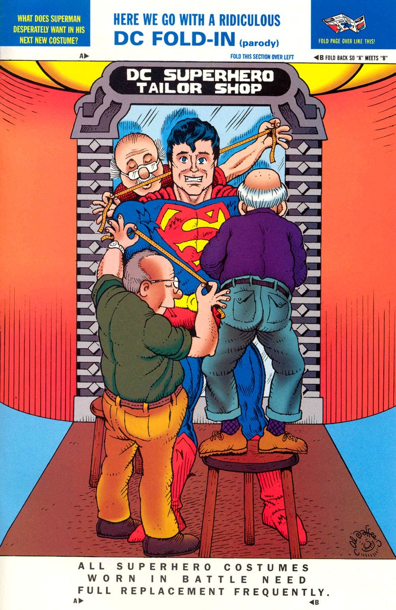 RobMessick's tweet photo. The Superman Man of Steel Gallery Comic is a great place to find some cool original pin ups. This page is by MAD Magazine Fold in Genius Al Jaffee

@DCComics @DCOfficial @Superman
#AlJaffee @jaffee100 #MADMagazine @MADmagazine  #DCComics #ActionComics
@JamesGunn https://t.co/tnXXcnPC88