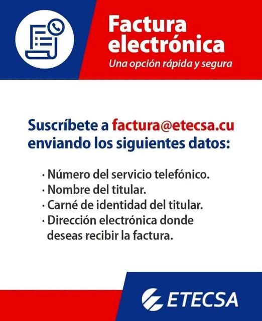 MkDTCA's tweet photo. ¡¡¡Último día del mes!!! 
Recuerde que, si no ha efectuado el pago de su factura telefónica puede inscribirse para su recepción vía digital. 
Puede además, contactarnos por el 118 y le ofrecemos el ID de su servicio  fijo para el pago a través de  #Transfermóvil 
#AvileñosEnLínea https://t.co/xJzyWcobFF