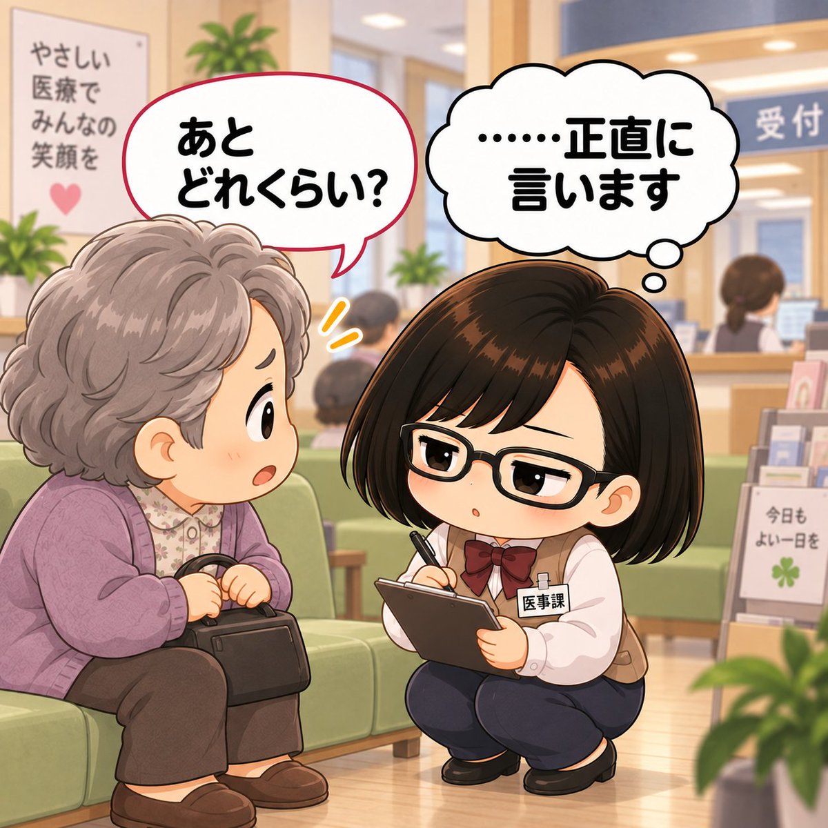 kaede_studio26's tweet photo. 「あとどれくらい?」
 
    正直にお伝えします。
 
    早くすることは
    できません。
 
    でも
    今どのあたりかを
    知ってもらうだけで
 
    待ち方は変わります。
 
    #Kaede_Studio #医療事務 #病院あるある https://t.co/AZZ3I4cGJy
