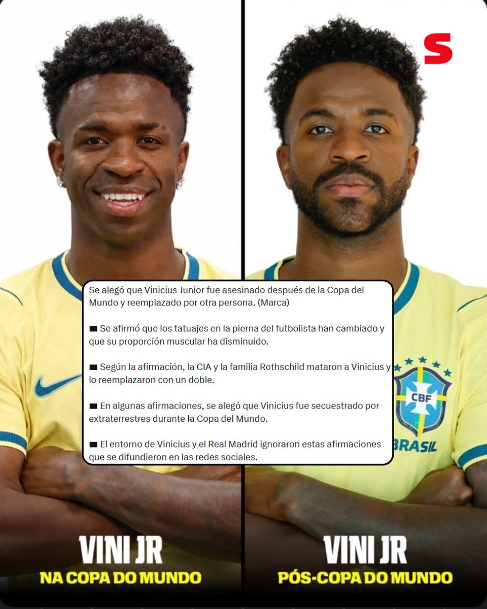 sport's tweet photo. 🤯 ¿Vinícius tiene un doble? Internet ha decidido que sí

👀 Su mal inicio de temporada, algunos cambios físicos y una imagen en la que no se aprecian sus tatuajes han disparado una surrealista teoría en redes https://t.co/wQRCLdcg2G