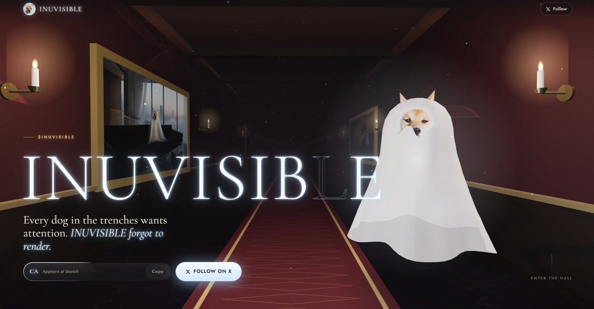 InuvisiblePF's tweet photo. I might’ve just cooked the most unhinged fucking narrative in the trenches.

INUs are running. Animals are flying into the millions. Halloween is coming. And our dog? He forgot to fucking render.

Meet INUVISIBLE INU. All the INU energy, none of the visibility.

I built a website loaded with memes and lore because even an invisible dog deserves somewhere to haunt.

https://t.co/J5uBiKEVyM

The vamps can try. Screenshot him and steal what? Empty fucking space? That’s the whole joke.

Everyone’s fighting to be seen. We’re sending the one they can’t find.

$[TICKER] — you won’t see him coming.