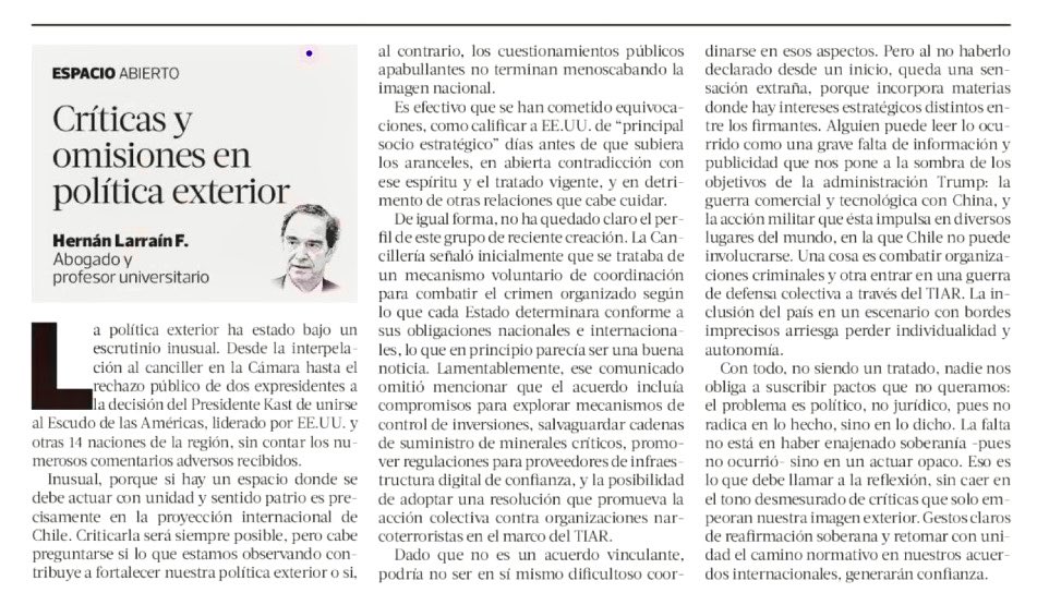 HernanLarrainF's tweet photo. La política exterior en el análisis de estos días: en mi columna de @latercera de hoy https://t.co/KXENMlCywF