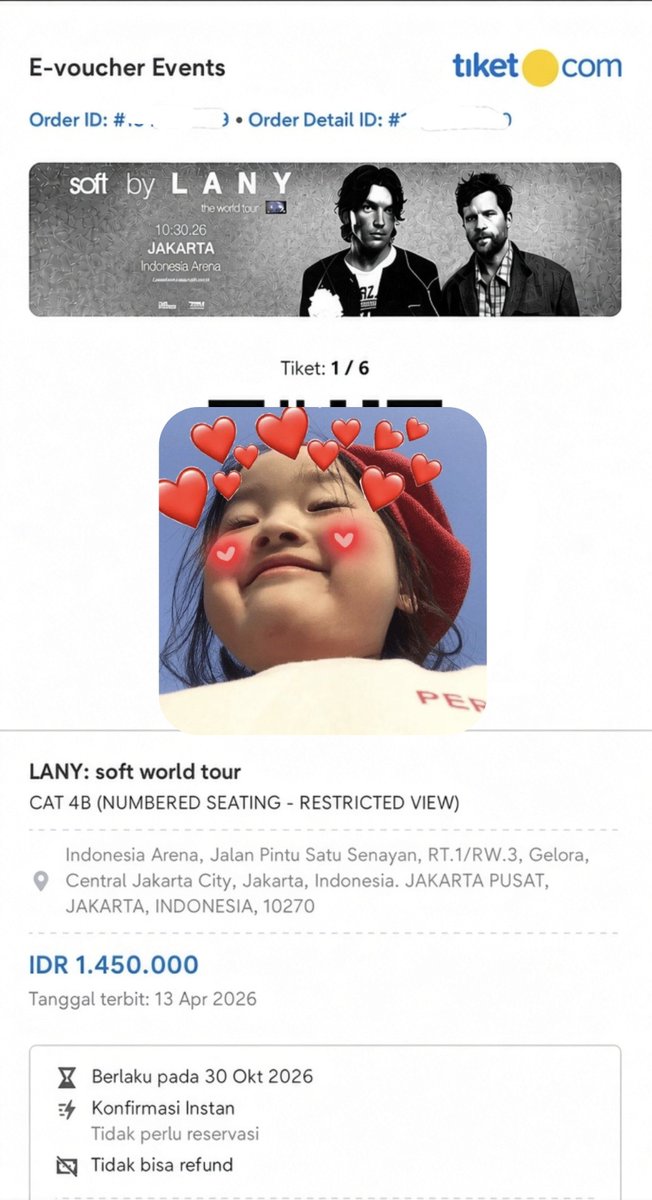 fyusaglow's tweet photo. WTS lany soft world tour jakarta - 30 Oktober 2026

Available :
✅CAT 4B

Atas nama pribadi, di urus sampai tiket fisik, serious buyer only, bisa dp

Langsung DM yaa, yang mau keburu soldout
Thank's✨

tags wts wtb tiket lany world Tour jakarta
#wts #wtb #zonauang #lany https://t.co/tpGVizOpJQ