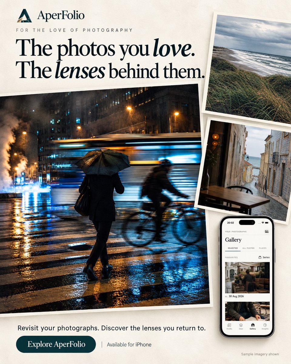 LandTheIdeas's tweet photo. The photos you love. The lenses behind them.

The street you waited on. The light you almost missed. The lens that was with you.

Bring those photographs together with AperFolio. Revisit your work by camera and lens, discover your most-used focal lengths, and give a forgotten lens another photo walk.

Explore AperFolio for iPhone: https://t.co/KO17auVFTy

Browse a sample collection before purchasing access to import your own photos. Sample imagery shown.

#Photography #StreetPhotography #TravelPhotography #PhotographyApp