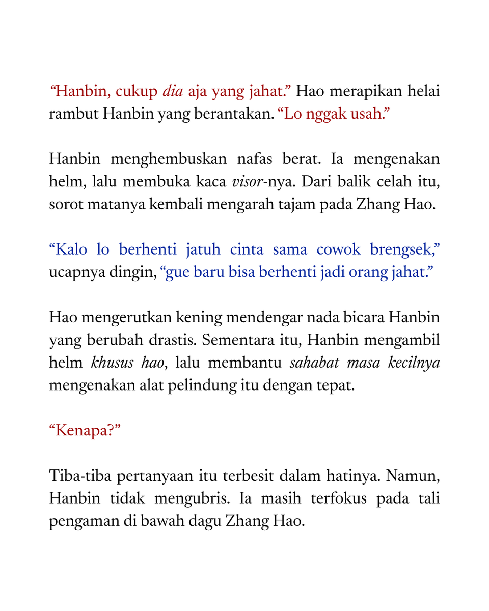haovis_'s tweet photo. ❝ Kalo lo berhenti jatuh cinta sama cowok brengsek, gue baru bisa berhenti jadi orang jahat.  ❞

binhao / binneul one tweet au https://t.co/Vn4D64WJmL