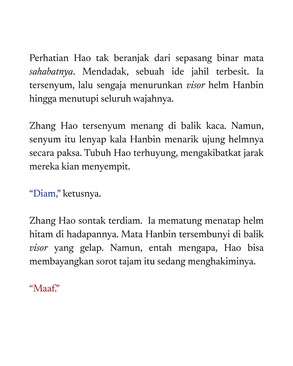 haovis_'s tweet photo. ❝ Kalo lo berhenti jatuh cinta sama cowok brengsek, gue baru bisa berhenti jadi orang jahat.  ❞

binhao / binneul one tweet au https://t.co/Vn4D64WJmL