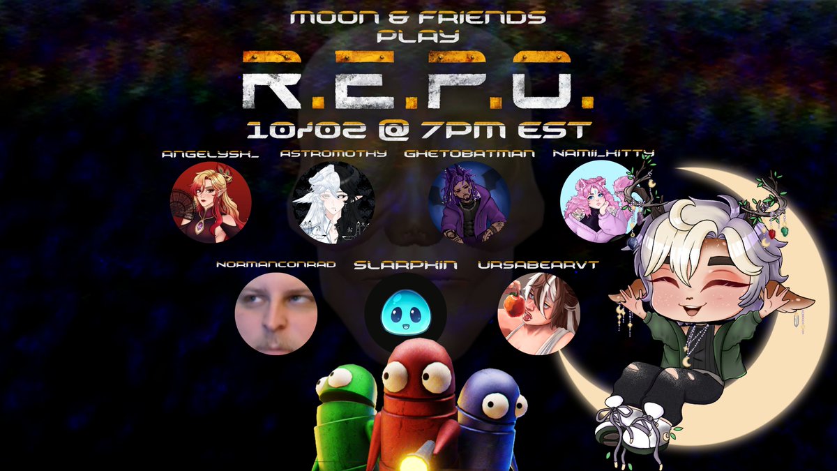 MoonQuartzx's tweet photo. The poster for REPO this Friday with a lot of wonderful people!!! 💜💜💜💜 

This stream will be pushed back until 7pm EST!!

https://t.co/15D8vZaew9 https://t.co/Zo1LhwXPhD